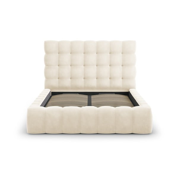Bēša polsterēta divvietīga gulta ar veļas kasti un režģi 160x200 cm Bali – Cosmopolitan Design-image-2