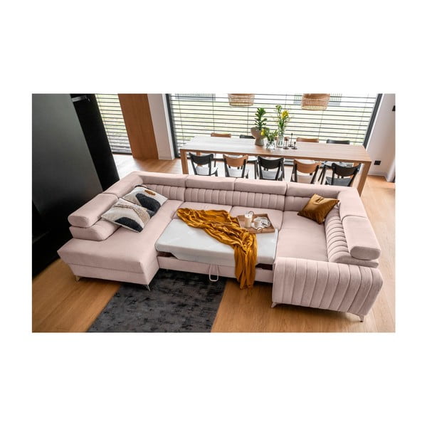 Rozā salokāms/ar uzglabāšanas vietu stūra dīvāns (ar kreiso stūri/U veida) Louis – ELTAP-image-3
