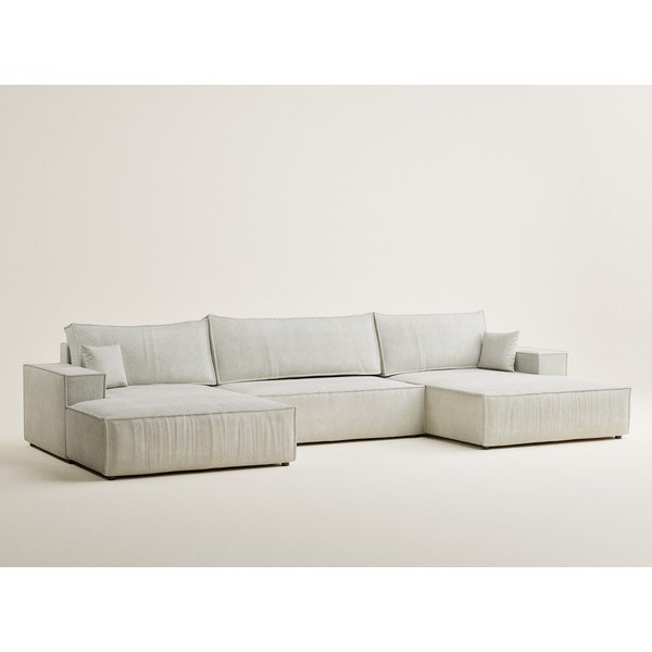 Krēmkrāsas salokāms (U veida) stūra dīvāns no šenila auduma ar uzglabāšanas vietu Kyoto – Maison de Rêve-image-2