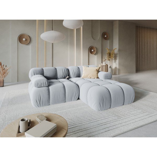 Pelēks samta modulārais stūra dīvāns (ar labo stūri/ar zvilni) – Micadoni -image-1