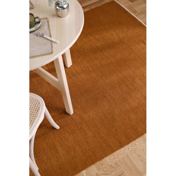 Sinepju dzeltens ar rokām darināts paklājs no vilnas maisījuma 160x230 cm Row – Jotex-image-1