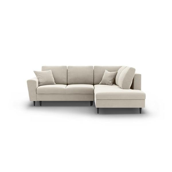 Bēšs samta salokāms stūra dīvāns ar uzglabāšanas vietu (ar labo stūri/L veida) Kyoto – Cosmopolitan Design