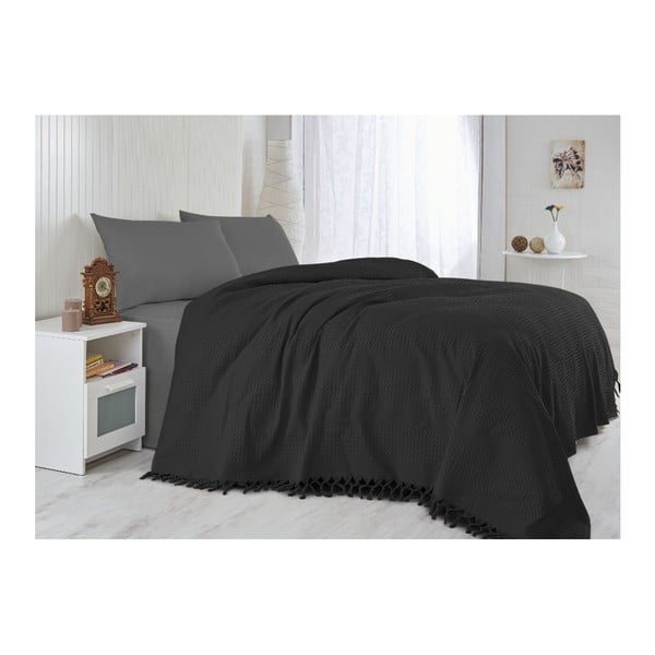 Melns viegls kokvilnas vienvietīgs gultas pārklājs Grace, 180 x 240 cm