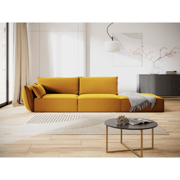 Sinepju dzeltens samta dīvāns ar kreiso stūri 264 cm Vanda – Mazzini Sofas-image-1