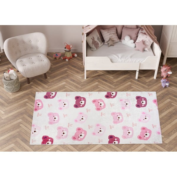 Rozā/ziloņkaula krāsas mazgājams bērnu paklājs 80x150 cm Cute Teddies Pink – Vitaus-image-1