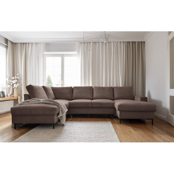 Brūns velveta salokāms stūra dīvāns (ar kreiso stūri) Lofty Lilly – Miuform-image-1