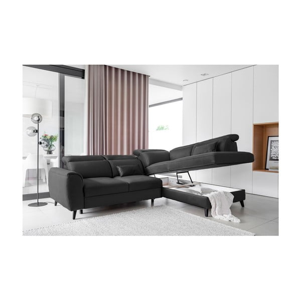 Tumši pelēks samta salokāms/ar uzglabāšanas vietu stūra dīvāns (ar labo stūri/L veida) Noble – ELTAP-image-3