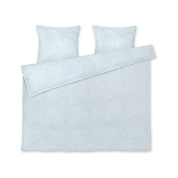 Balta/gaiši zila divvietīga/īpaši gara gultas veļa no organiskās kokvilnas  200x220 cm Monochrome Lines – JUNA