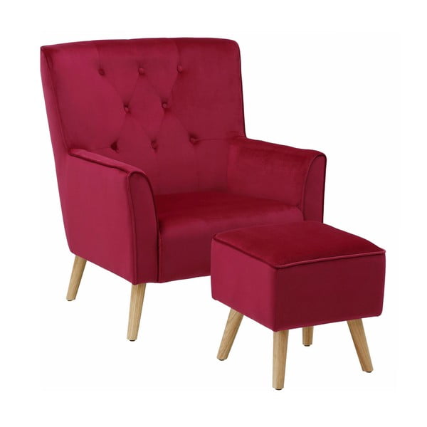 Samtaini sarkans krēsls ar kāju balstu Støraa Mandy