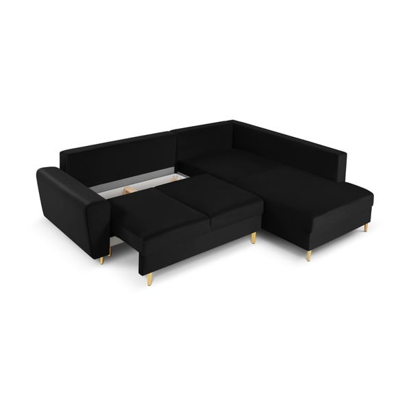 Melns samta salokāms stūra dīvāns ar uzglabāšanas vietu (ar labo stūri/L veida) Kyoto – Cosmopolitan Design-image-3