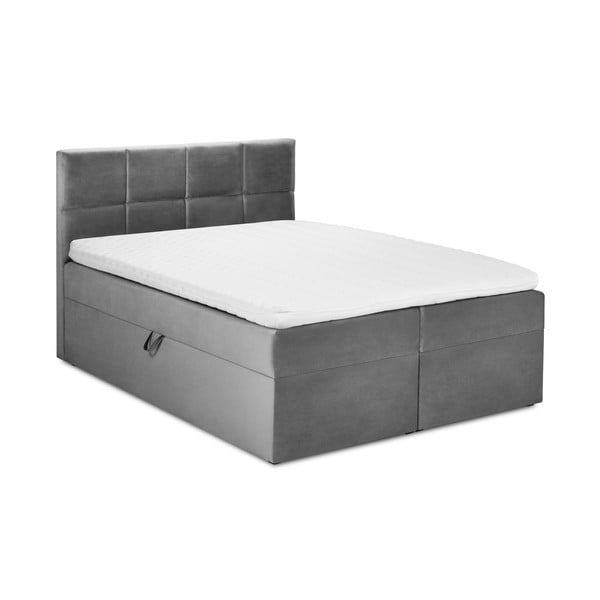 Pelēka samta divguļamā gulta Mazzini Beds Mimicry, 160 x 200 cm
