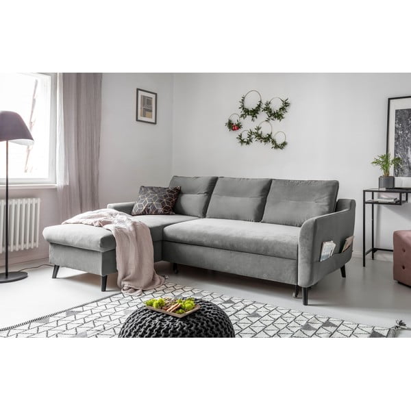 Gaiši pelēks samta izlaižams stūra dīvāns Miuform Stylish Stan, kreisais stūris-image-3