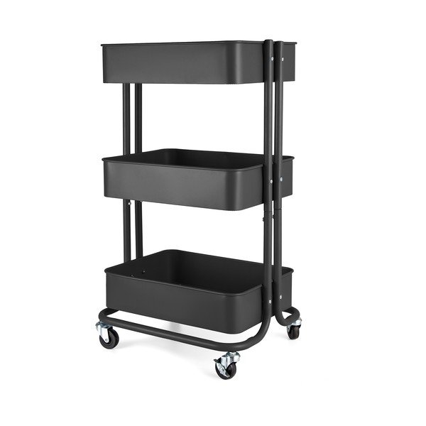Melns metāla plaukts uz riteņiem 43x35 cm Grena – Compactor-image-1