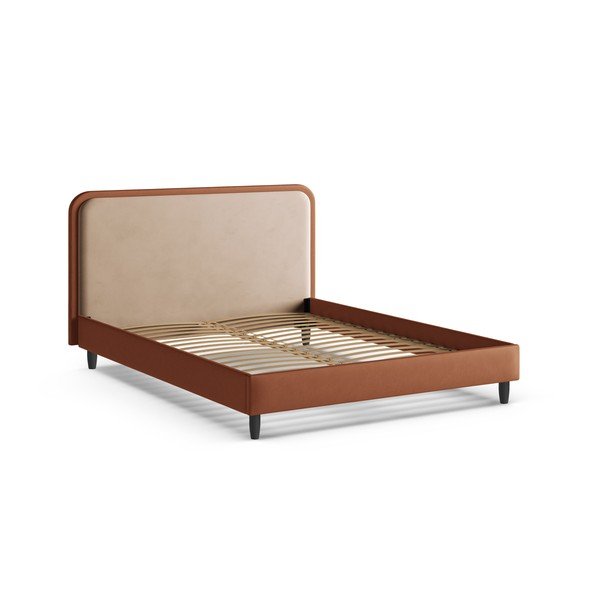 Ķieģeļu sarkana polsterēta divvietīga gulta ar redelēm 180x200 cm Aveline – Micadoni -image-2