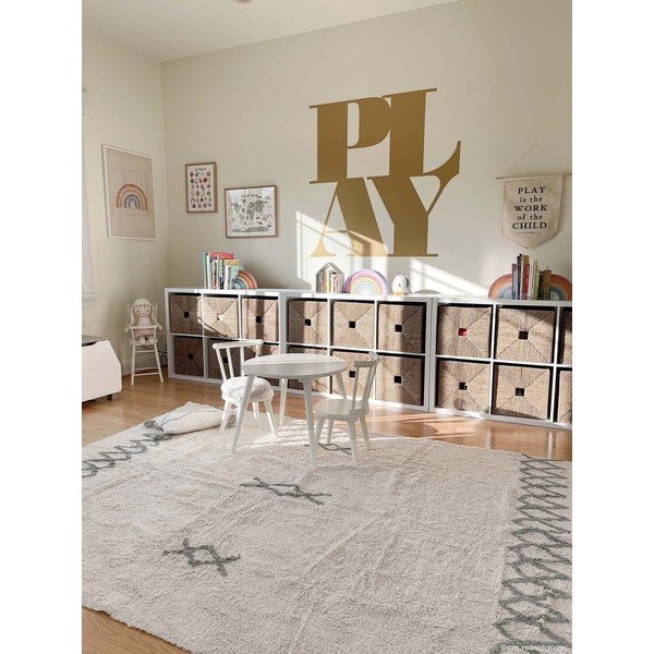 Zils/krēmkrāsas mazgājams/ar rokām darināts kokvilnas paklājs 170x240 cm Atlas Natural – Lorena Canals-image-1