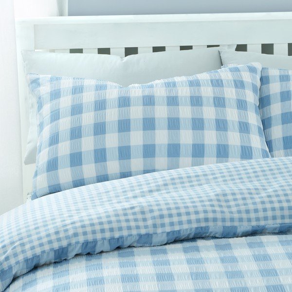 Zila divguļamā gultas veļa 200x200 cm Seersucker Gingham Check – Catherine Lansfield-image-1