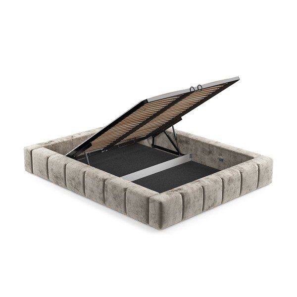 Bēša polsterēta divvietīga gulta ar veļas kasti un redelēm 160x200 cm Aruba L – Maison de Rêve-image-4