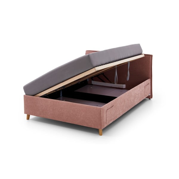 Rozā polsterēta bērnu gulta ar veļas kasti ar redelēm 90x200 cm Fun – Meise Möbel-image-2