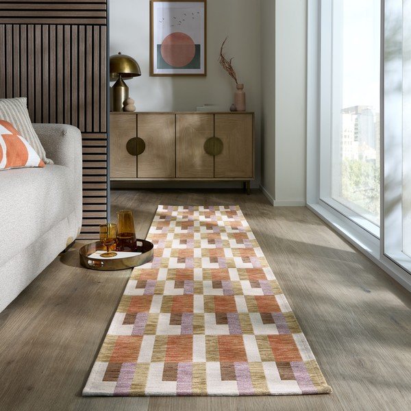 Oranžs/dabīga toņa celiņa paklājs 60x230 cm Riley Block Geo – Flair Rugs-image-1