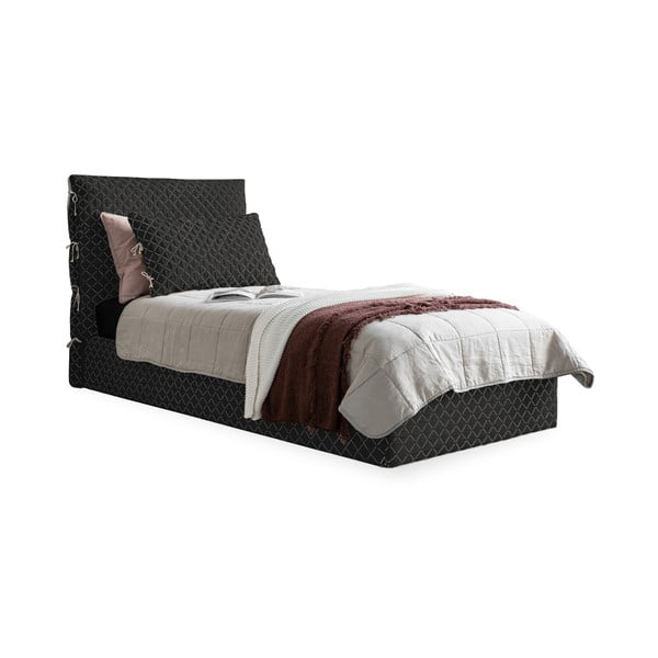Melna mīksta vienvietīga gulta ar režģi 90x200 cm Sleepy Luna – Miuform
