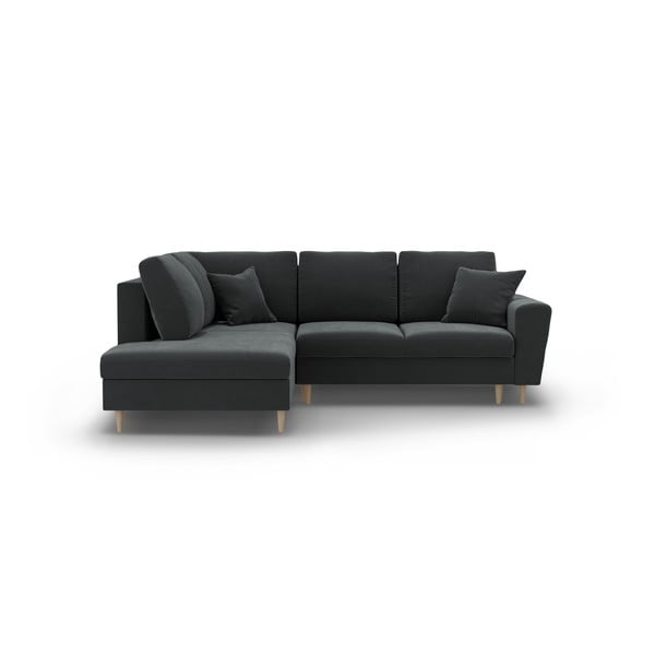 Tumši pelēks samta salokāms stūra dīvāns ar uzglabāšanas vietu (ar kreiso stūri/L veida) Kyoto – Cosmopolitan Design