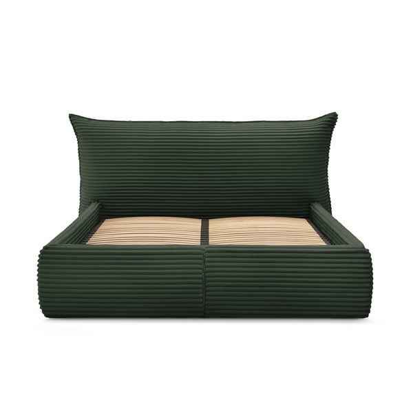 Tumši zaļa polsterēta divvietīga gulta ar veļas kasti un redelēm 180x200 cm Jade – Bobochic Paris-image-4