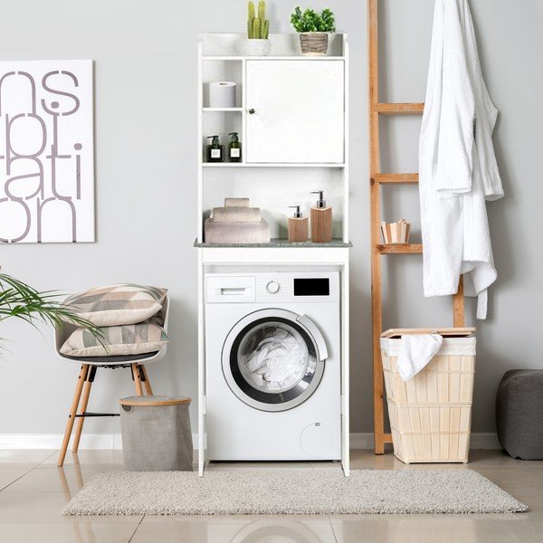 Balts augsts skapītis virs veļas mašīnas 58x173 cm Laundry – Tomasucci-image-1