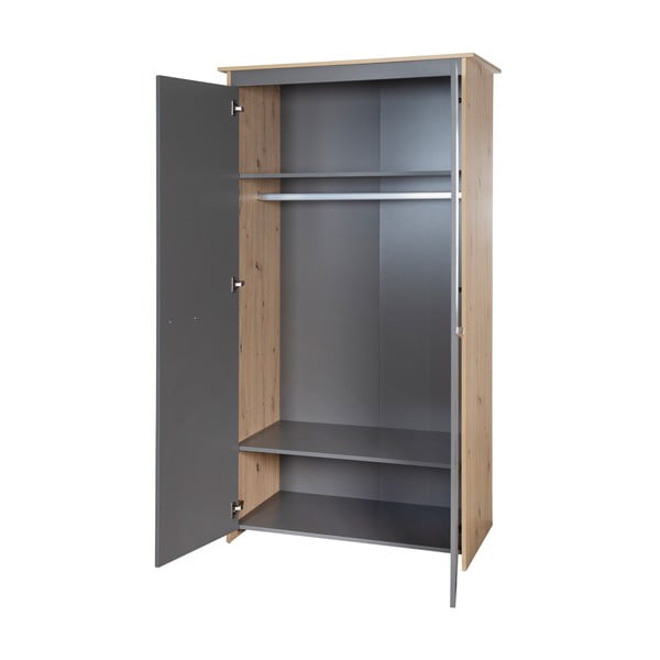 Antracīta pelēks/dabīga toņa bērnu drēbju skapis ar ozolkoka imitāciju 50x190x96 cm Anna – Roba-image-3