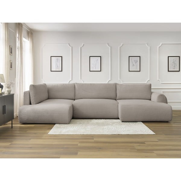 Gaiši pelēks/bēšs velveta salokāms/ar uzglabāšanas vietu stūra dīvāns (ar kreiso stūri/U veida) Lucien – Bobochic Paris-image-1