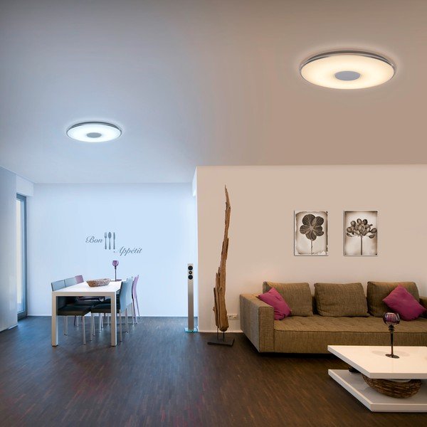 Balts apaļš LED griestu gaismeklis ar tālvadības pulti Trio Tokyo, diametrs 60 cm-image-1