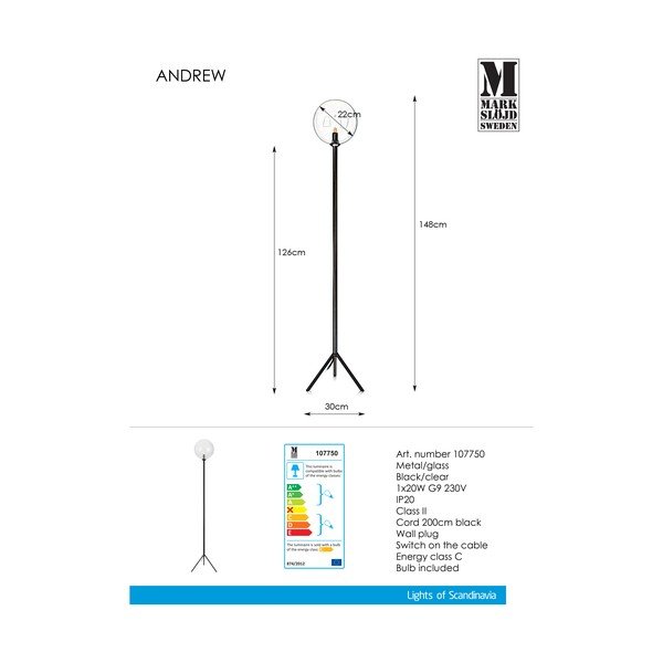 Melna grīdas lampa Markslöjd Andrew Floor Black-image-2