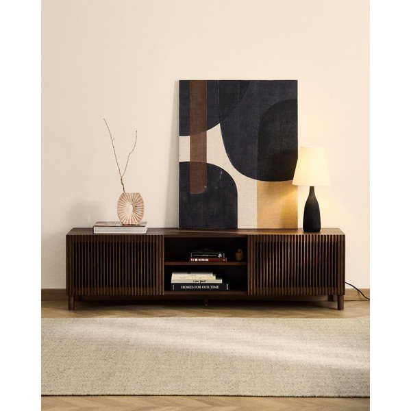 Tumši brūns TV galdiņš ar riekstkoka imitāciju 180x49,5x42,5 cm Beyla – Kave Home-image-1