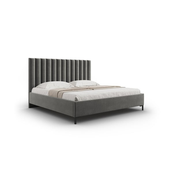 Pelēka polsterēta divvietīga gulta ar veļas kasti un redelēm 180x200 cm Casey – Mazzini Beds