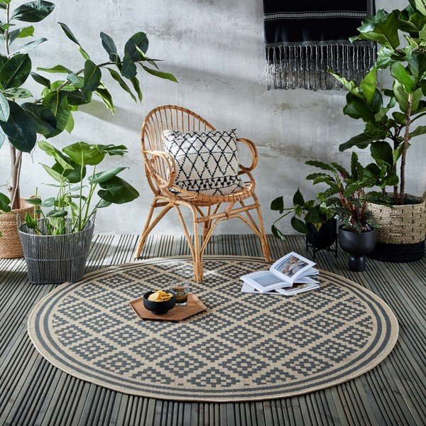 Pelēks/bēšs apaļš āra paklājs ø 160 cm Moretti – Flair Rugs-image-1