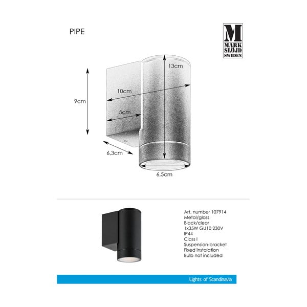 Āra sienas lampa (augstums 13 cm) Pipe – Markslöjd-image-2