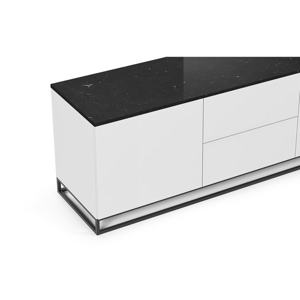 Balts TV galdiņš ar tumšu marmora imitācijas virsmu un melnām kājām, 180 x 65 cm Join – TemaHome-image-1