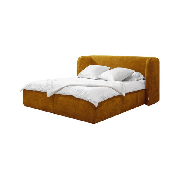 Dzeltena mīkstā divvietīgā gulta ar uzglabāšanas vietu un režģi 180x200 cm Louise – Bobochic Paris