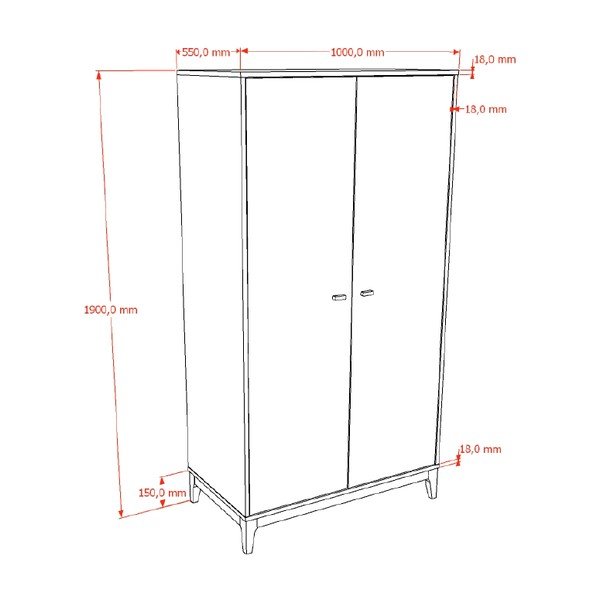 Tumša dabīga toņa drēbju skapis ar riekstkoka imitāciju 100x190,5x55 cm Ilyas – Vipack-image-2