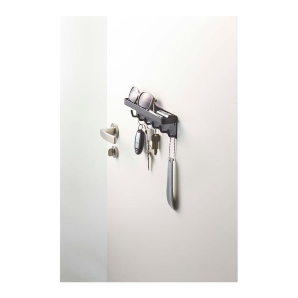 Melns sienas atslēgu turētājs ar plauktiņu YAMAZAKI Smart-image-4