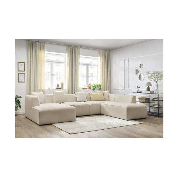 Bēšs modulārais stūra dīvāns no buklē auduma (ar labo stūri/U veida) Megeve – Bobochic Paris-image-4