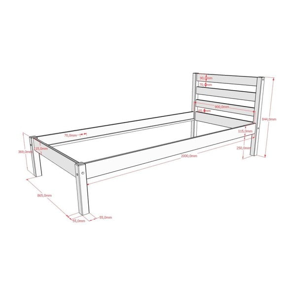 Dabīga toņa priedes masīvkoka bērnu gulta bez režģa 90x200 cm Pino – Vipack-image-2