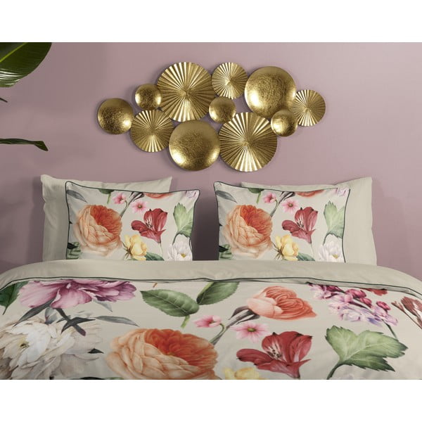 Bēša divguļamā gultas veļa no kokvilnas satīna 200x220 cm Fiori – Descanso-image-2
