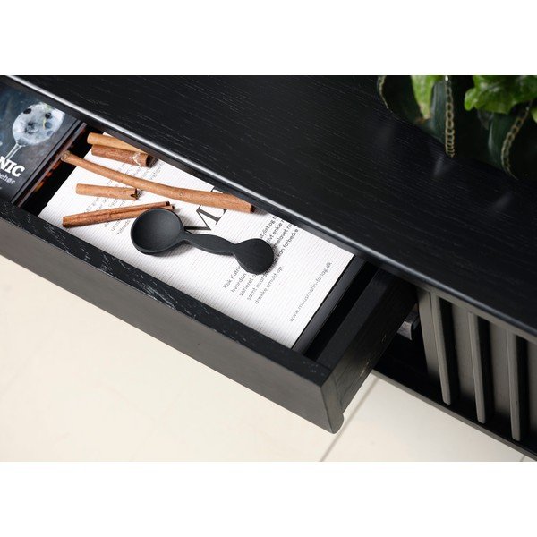 Melns TV galdiņš ar ozolkoka imitāciju 48x160 cm Siena – Unique Furniture-image-1