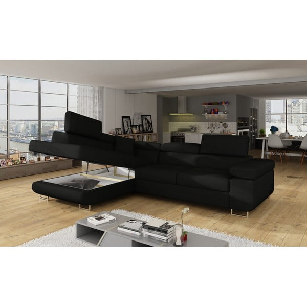 Melns salokāms/ar uzglabāšanas vietu stūra dīvāns (ar kreiso stūri/L veida) Anton – ELTAP-image-4