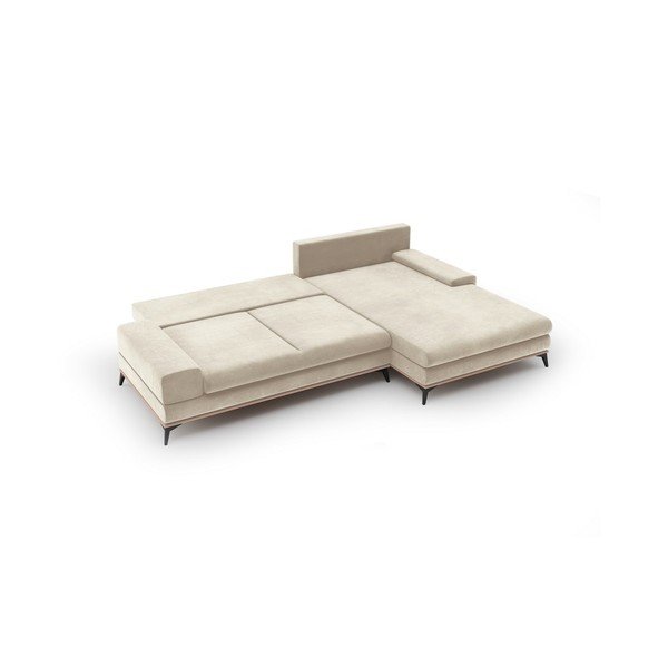 Bēšs izvelkamais samta stūra dīvāns ar veļas kasti Windsor & Co Sofas Astre, labais stūris-image-3