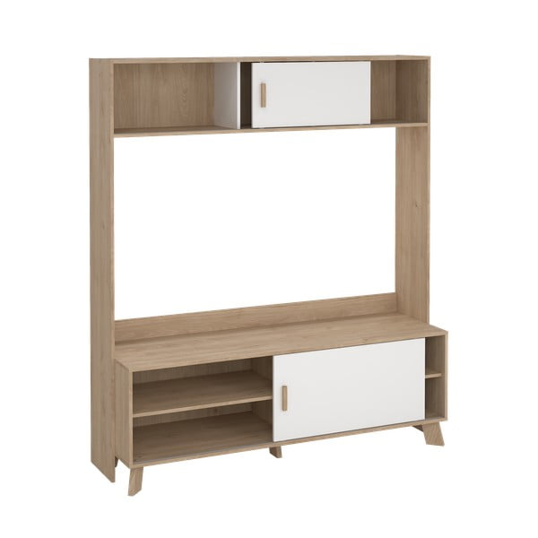 Balts/dabīga toņa TV plauktu komplekts ar ozolkoka imitāciju 159x181x48 cm Ikast – Tvilum-image-4