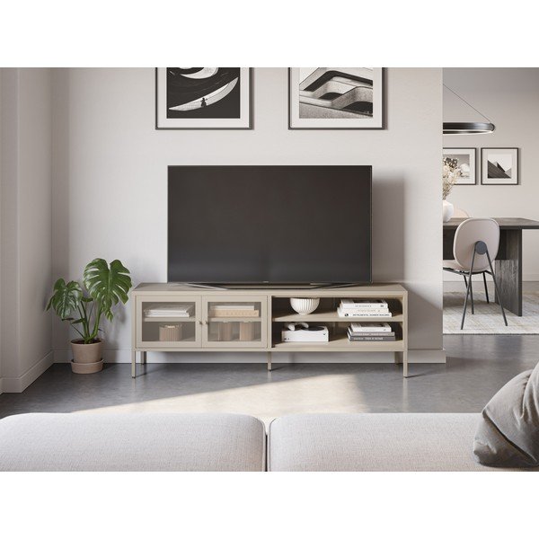 Krēmkrāsas metāla TV galdiņš 160x50x35 cm Fayna – Marckeric-image-1