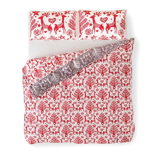 Sarkana/balta divguļamā flaneļa gultas veļa 200x200 cm Rudolph – AmeliaHome