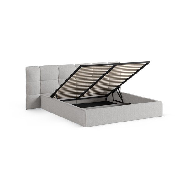 Pelēka polsterēta divvietīga gulta ar veļas kasti un redelēm 200x200 cm Eric – Micadoni -image-2