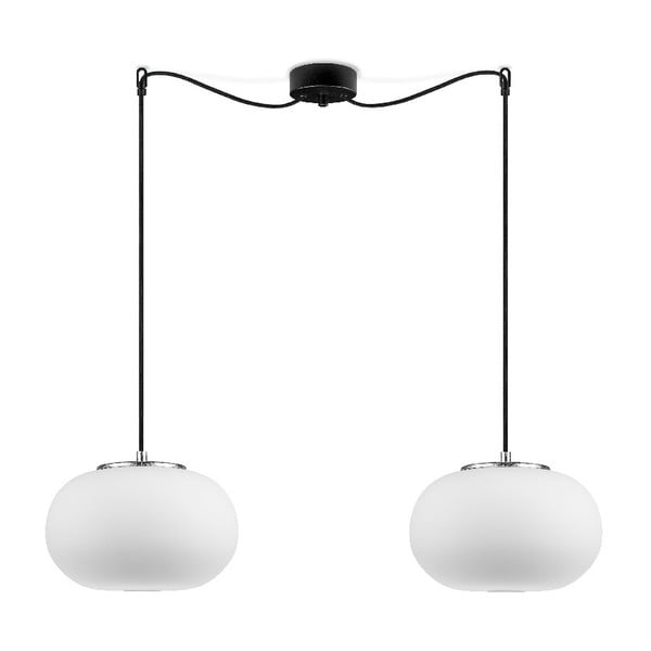 Balta piekaramā lampa ar 2 abažūriem un sudraba krāsas ligzdu Sotto Luce DOSEI